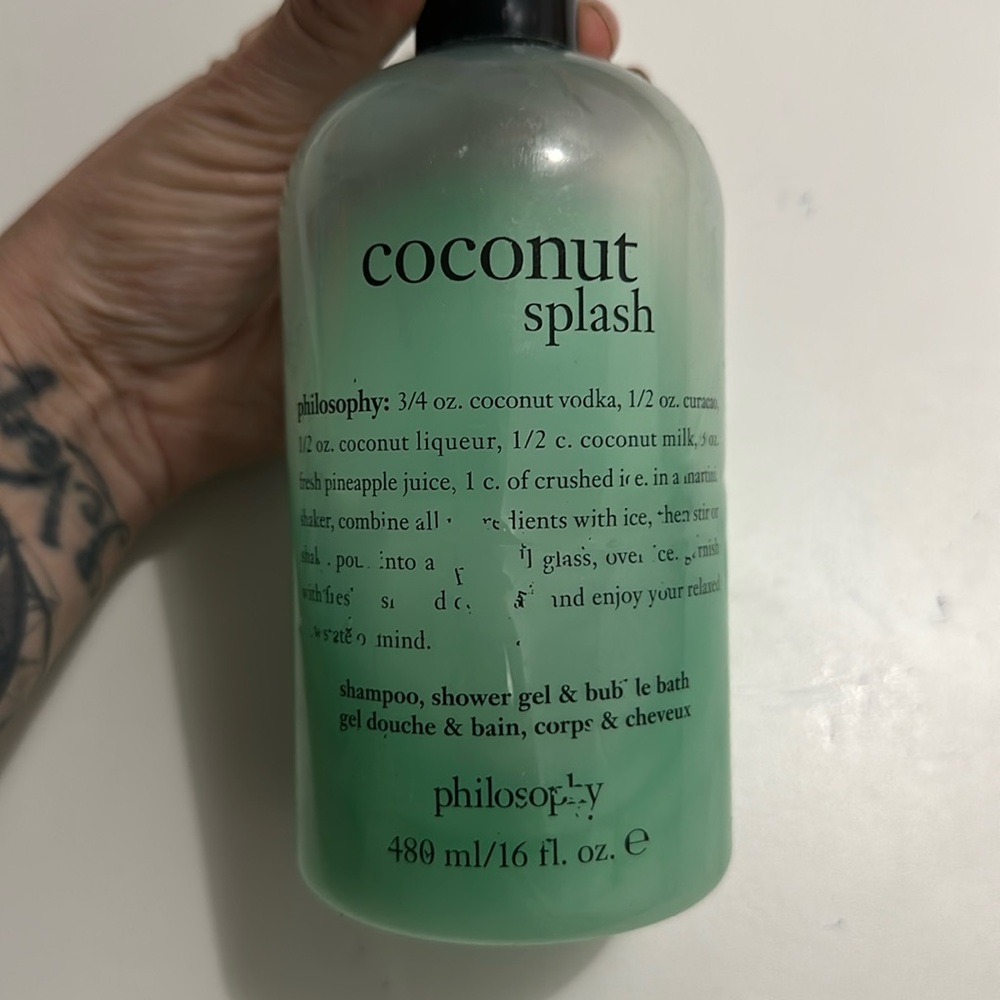 Philosophy coconut splash shampoo & shower gel . Half full